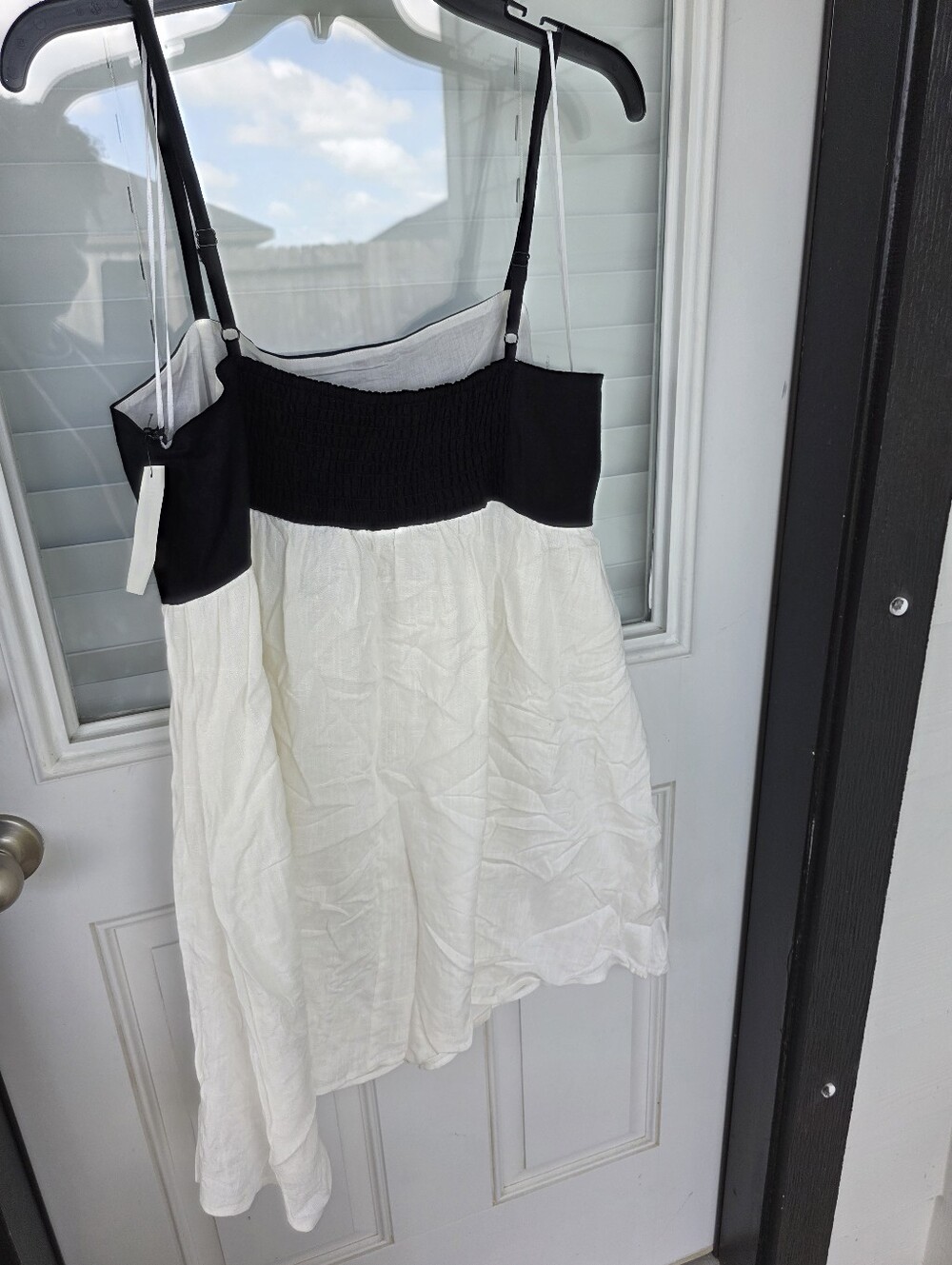 1.STATE Colorblock Midi Dress Large Black White Linen Blend Sundress Spaghetti - Picture 8 of 10